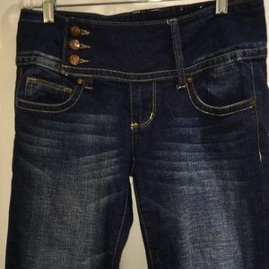VIGOSS Distressed Lt Wash Self Belted Flare Jeans
